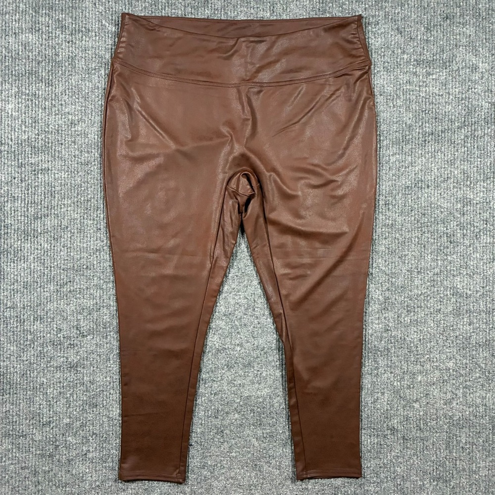 All Worthy Womens Faux Leather Leggings Brown Size 2X High Rise Stretch Pants